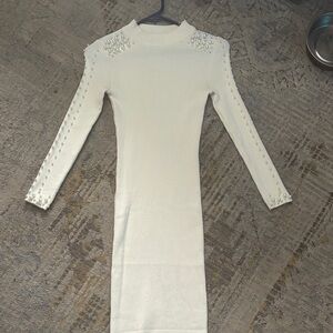 Chic Cream Long Sleeve Dress with Embellishments